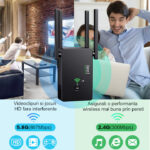 Amplificator Semnal Wi-Fi STARTRONIK® AC 1200Mbps Dual-Band 2.4GHz 5GHz Router Repetor Extender AP Modul Buton WPS Antene Putere Stabilitate Acoperire Mare Porturi Ethernet Conexiune Retea Internet - imagine 2