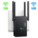 Amplificator Semnal Wi-Fi STARTRONIK® AC 1200Mbps Dual-Band 2.4GHz 5GHz Router Repetor Extender AP Modul Buton WPS Antene Putere Stabilitate Acoperire Mare Porturi Ethernet Conexiune Retea Internet