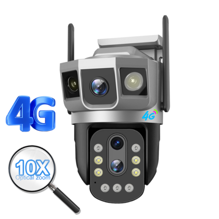Camera de Supraveghere Exterior Interior STARTRONIK® SC23-G-DL, 4G(cartela SIM), UHD, 3 Lentile Viziune Nocturna IP66 Detectie Miscare Zoom 10x Aplicatie Telefon