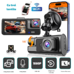 Camera de Bord Full HD 3 Lentile Panoramice Inregistrare Microfon Supraveghere Vehicul - imagine 4